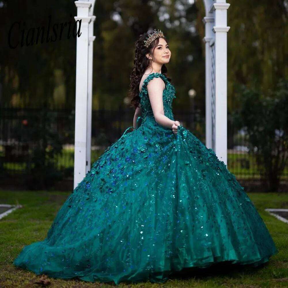 Emerald Green Dresses Ball Birthday Dress Graduation Gown Off The Shoulder Vestido De A os Quinceanera