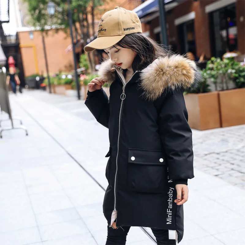 4-13 Year Teen Girls Winter Jacket Fashion Fur Collar Hooded Long Coat For Girls Parka Overcoat Thicken Warm Childrens ClothingW251206