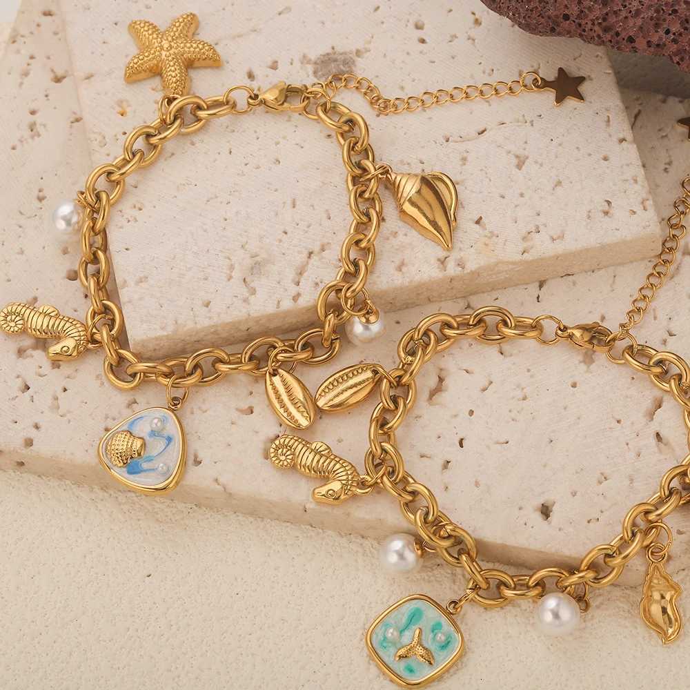GIOIO Stainless Steel Starfish Seashell Bracelet Gold-Plated Pendant Bracelets For Women Jewelry Waterproof Trendy Jewelry Gift W251206