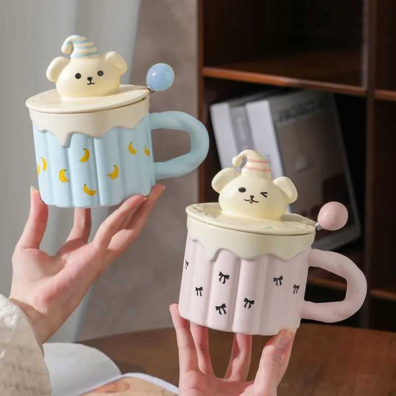 400ML European Ceramic Cake Coffee Mug with Lid and Spoon Cute Dog Design Delicate Afternoon Tea Latte Cup Home Breakfast Mug M251206 - view 3