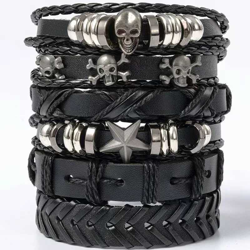 4-6pcs/set Mens Bracelets with Wing Evil Eye Infinity Black Vintage Fashion Star Design Male Bangle Wholesale Jewelry Gift W251206