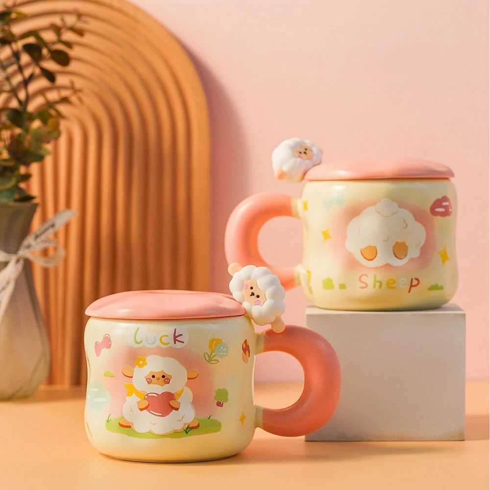 Creative Cartoon Ceramic Cup with Lid Spoon Home Office Couple Water Cups Exquisite Gift Ins Style Coffee Kawaii Milk Mug M251206 - view 4