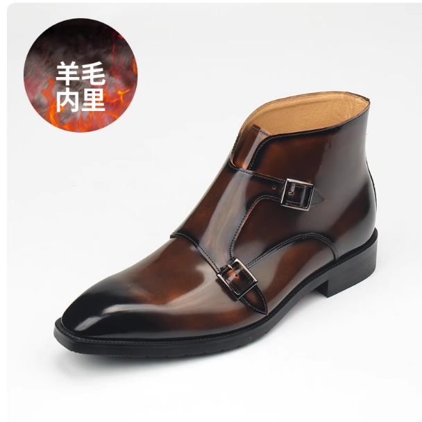 Men's High-Top Buckle Boots Sharp Pointed Toe Glossy Leather Workwear High-Quality Large Size European Style - view 7
