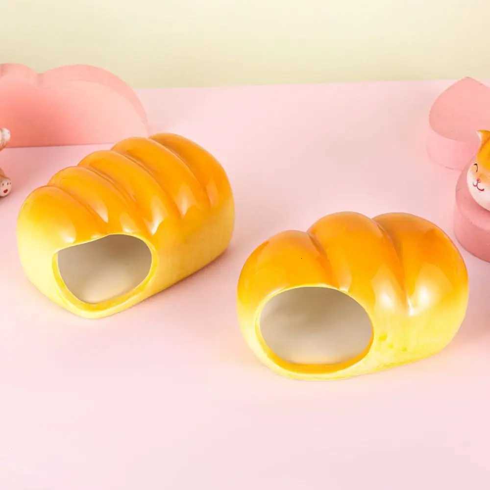Pet Supplies Ceramic Hamster Nest Cooling Cute Pet Small House Creative Bread Shaped Hamster Bed Golden Bear M251206