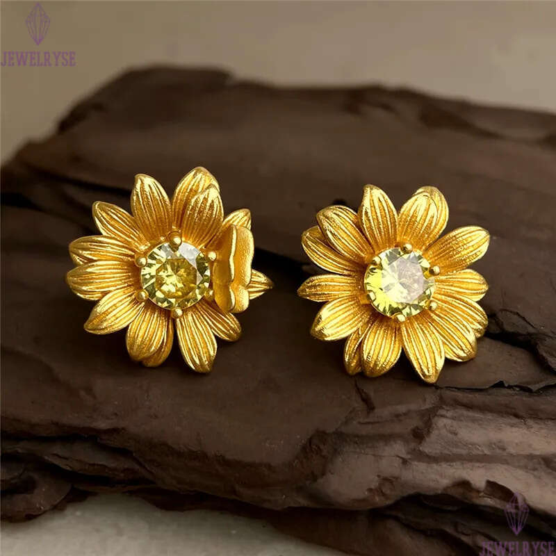 fashion gold sunflower stud earring AAA cubic zirconia for woman party travel designer earrings ear clip jewelry S925 silver needle daily outfit women