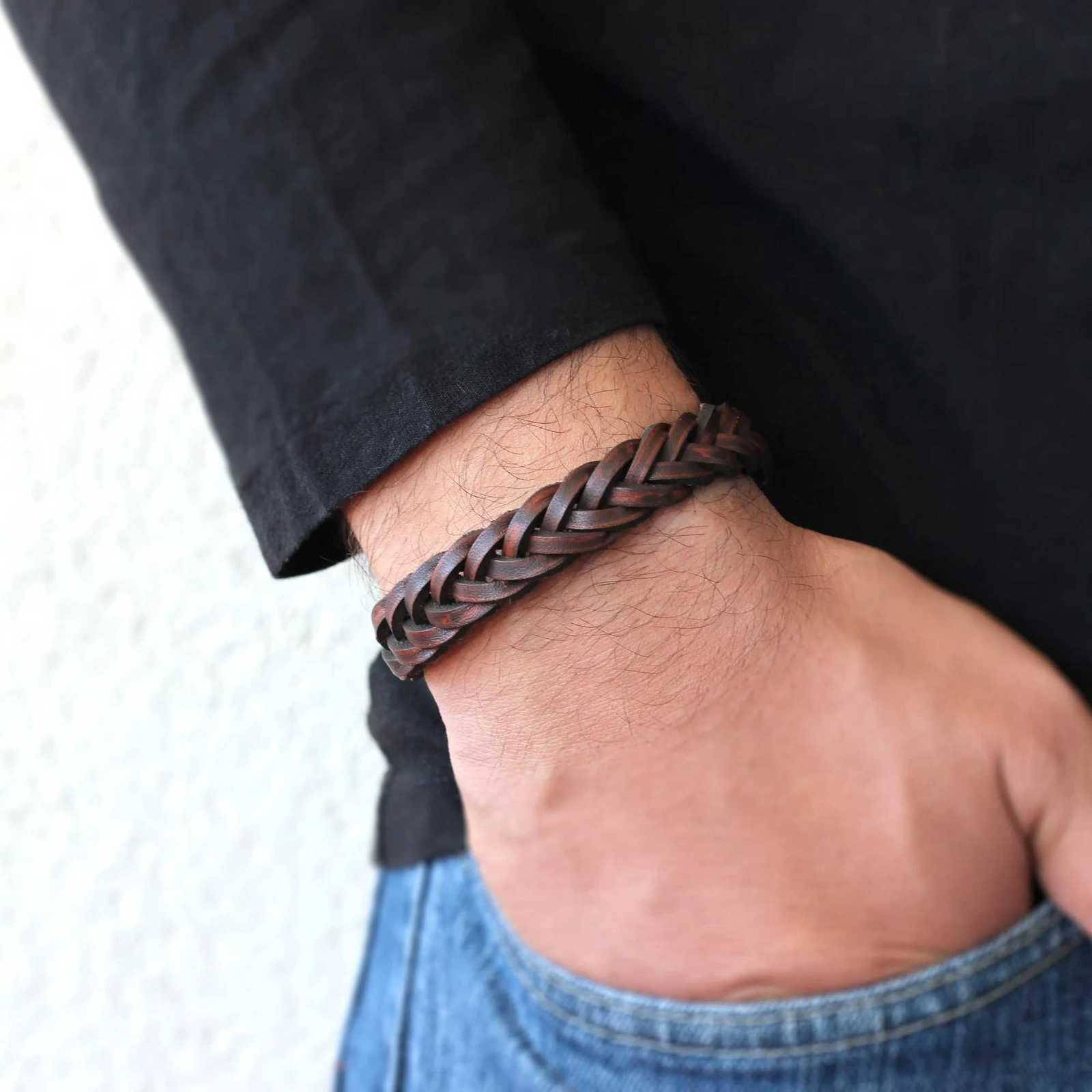 Braided Leather Bracelet Men Rustic Leather Mens Bracelet Gift for Him Birthday Gift Mens Leather Jewelry 1pc W251206