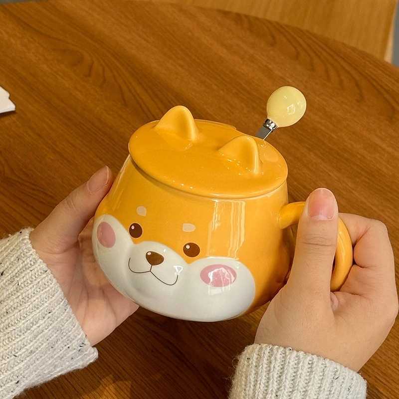 Cute Cartoon Anime Peripheral Dog Doll Model Creative With Cover High Aesthetic Value Home Office Ceramic Milk Coffee Cup Gift M251206 - view 4