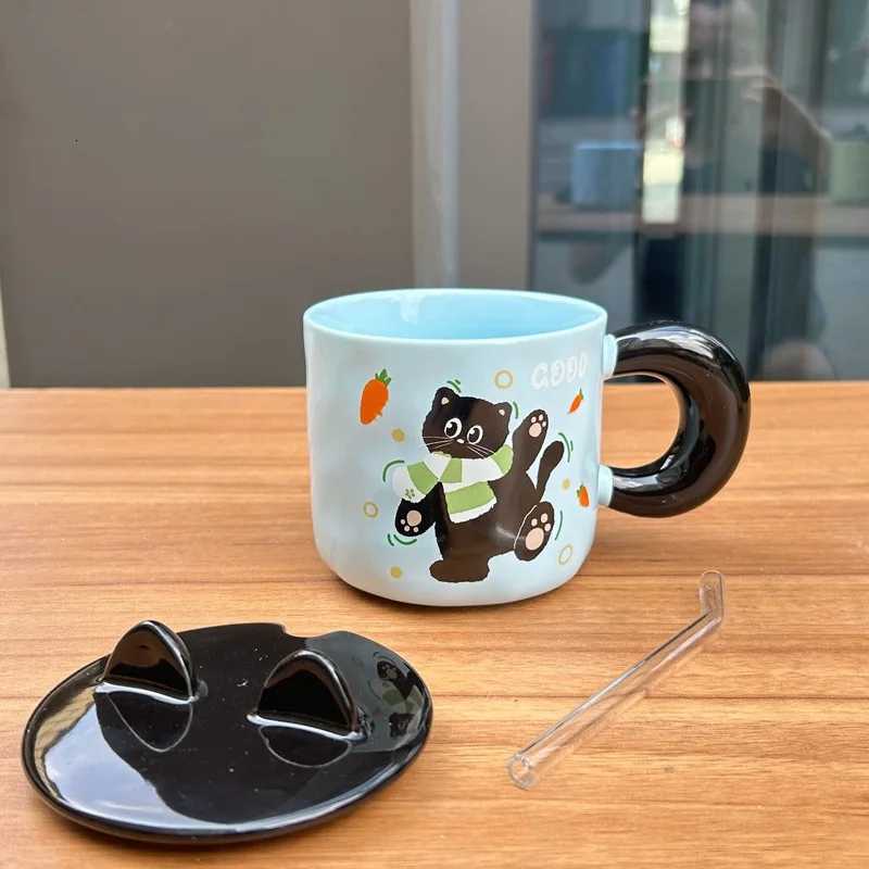 Cute Pink Cat Coffee Mug with Lid and Spoon Creative Ceramic Water Cup Birthday Gift for Girl Friend M251206 - view 5