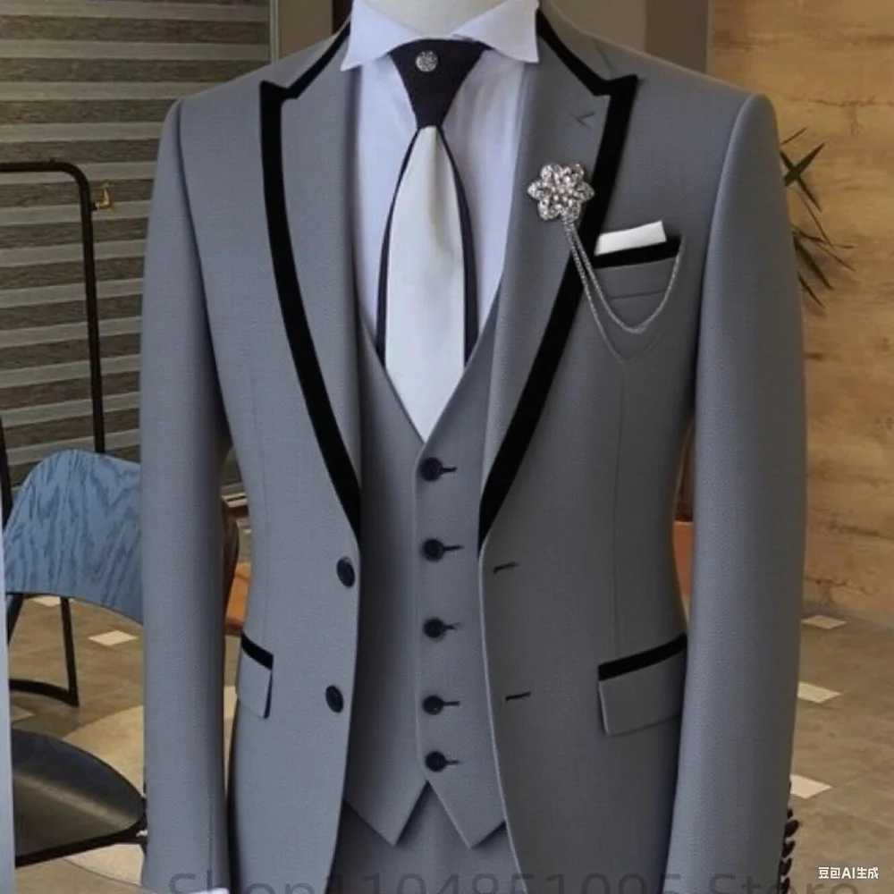 Mens Solid Slim Fit 3-Piece Business Suit Set wiTH Blazer VEST And Pants for Wedding Party Fashion Tuxedo a02 M260313
