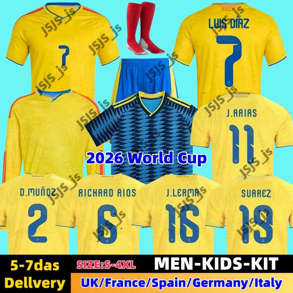 2026 World Soccer Jerseys Copa America LUIS DIAZ FALCAO JAMES Home Cup 2025 Colombia Football Shirt CUADRADO Men Kids Kit Camiseta De Futbol88