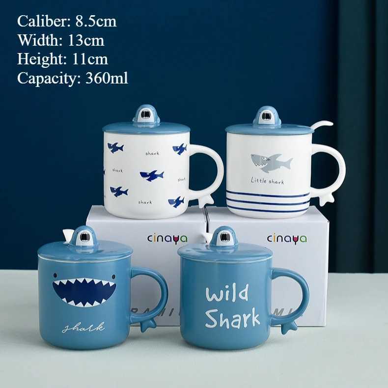 Creativity with Lid Spoon Shark Mug for Home Use Large Capacity Drinking Water Ceramic Mug Mugs Coffee Cups Tea Cup Set M251206 - view 5