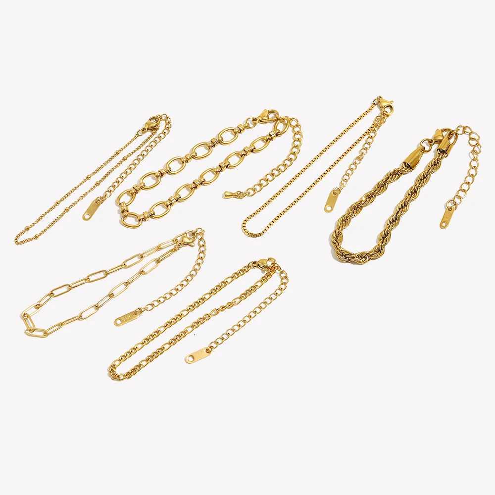 EBbelle Blade Chain Figaro Chain Twists Chain Bracelet 18K Gold Plated 316L Stainless Steel Jewelry Womens Hand Bracelets W251206