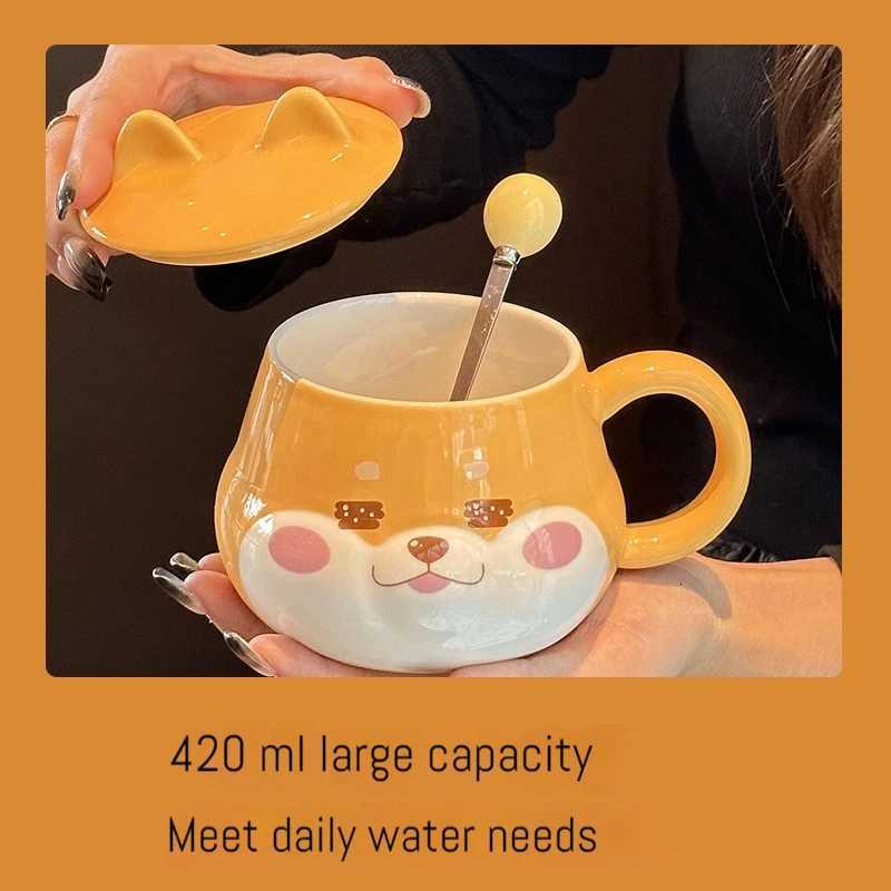 Cute Cartoon Anime Peripheral Dog Doll Model Creative With Cover High Aesthetic Value Home Office Ceramic Milk Coffee Cup Gift M251206 - view 7