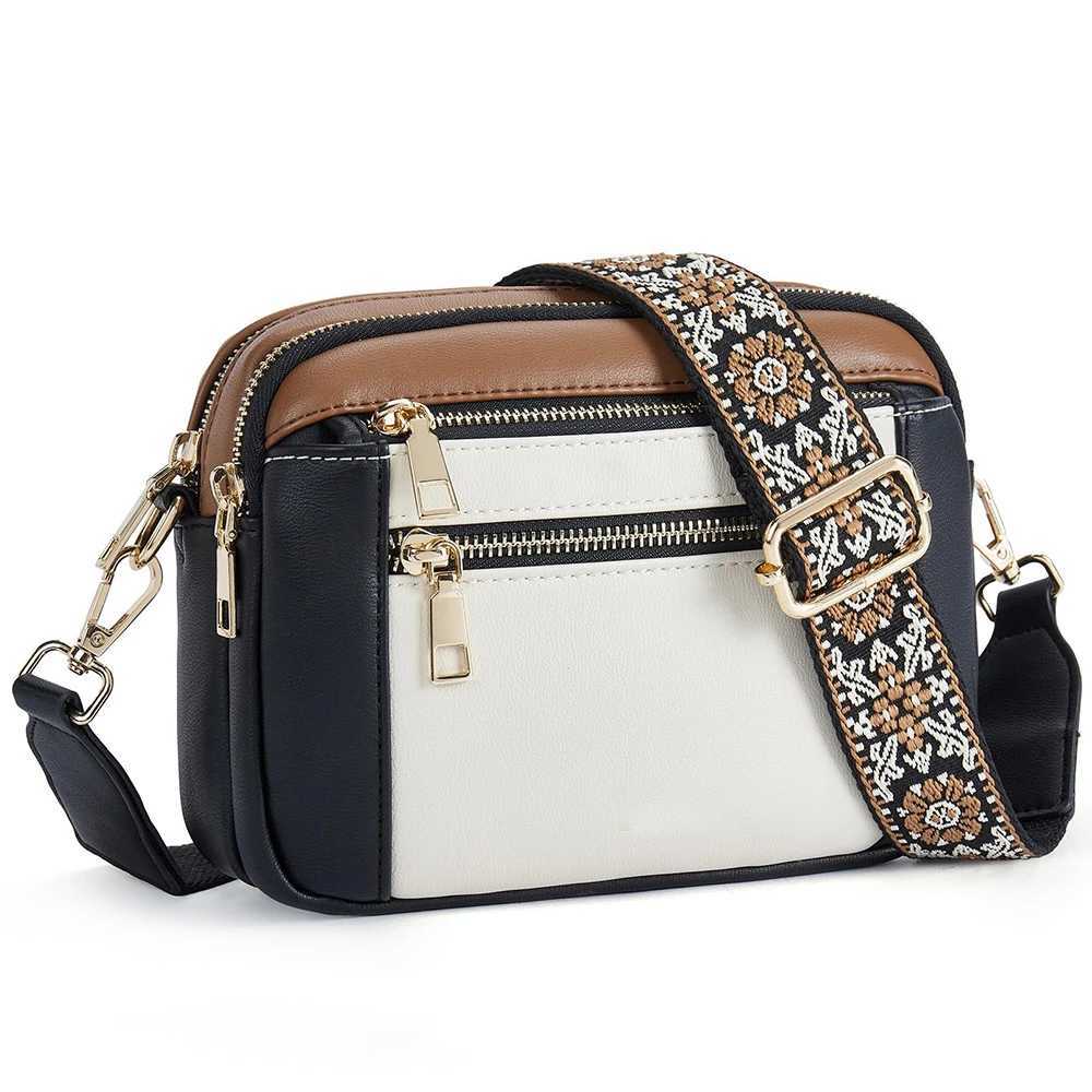 Stylish Wide Strap Shoulder Bag Womens Multiple Pockets Faux Leather Crossbody Bags Adjustable Strap Travel Handbag PurseT251205