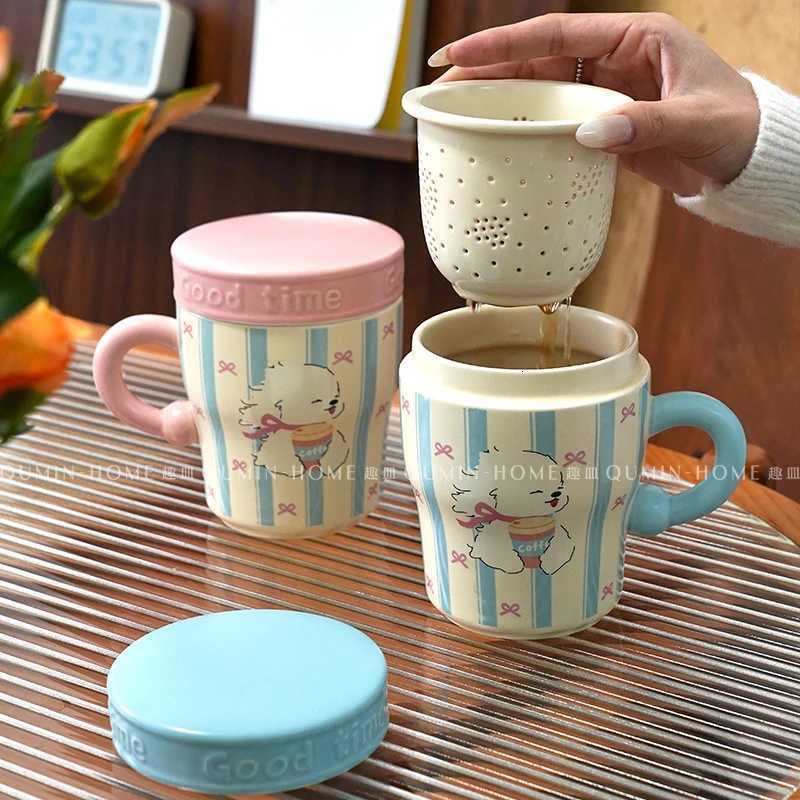 Ins Style Cute Puppy Mug Cartoon Ceramic Tea Separator Cup with Lid Tea Strainer Water Cup Mugs Coffee Cups M251206 - view 4
