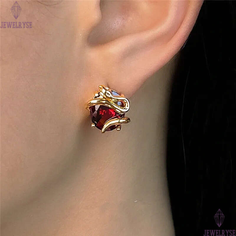new original red CZ stud designer earring for woman 18k gold snake AAA cubic zirconia earrings ear clip jewelry S925 silver needle womens birthday fri