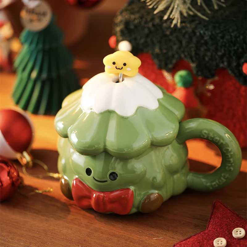 420ml Christmas Tree Ceramic Water Cup Creative Milk Mug with Lid Spoon Afternoon Camellia Flower Tea Coffee Cup Christmas Gift M251206 - view 5