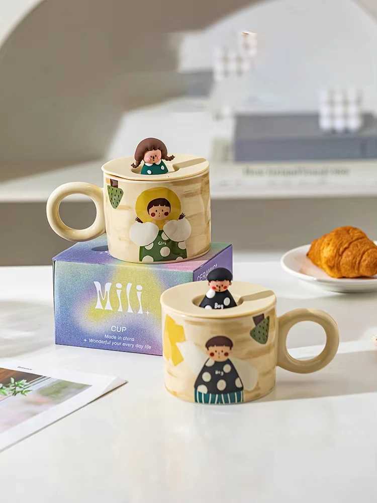 Cute Ceramic Mug with Lid - Breakfast Granola Milk Cup for Couples Office Use Birthday Souvenir Gift - Colorful Water Coffee Mug M251206 - view 5