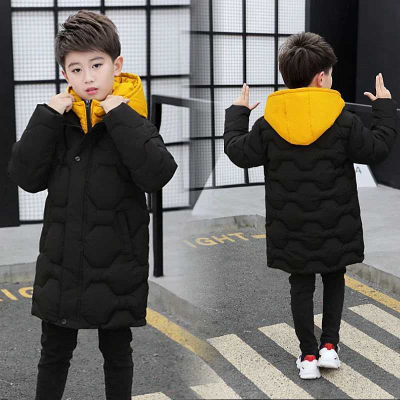 Teenagers Boys Jacket Winter Thicken Keep Warm Kids Jackets Fashion Long Style Zipper Hooded Big Boys Coat 5 6 8 10 12 14 YearsW251206