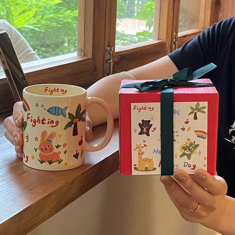 Cartoon Graffiti Deer Ceramic Mug with Gift Box Office Breakfast Milk Drink Cupshigh-value Coffee Mugs Christmas Gift Tea Cup M251206 - view 4