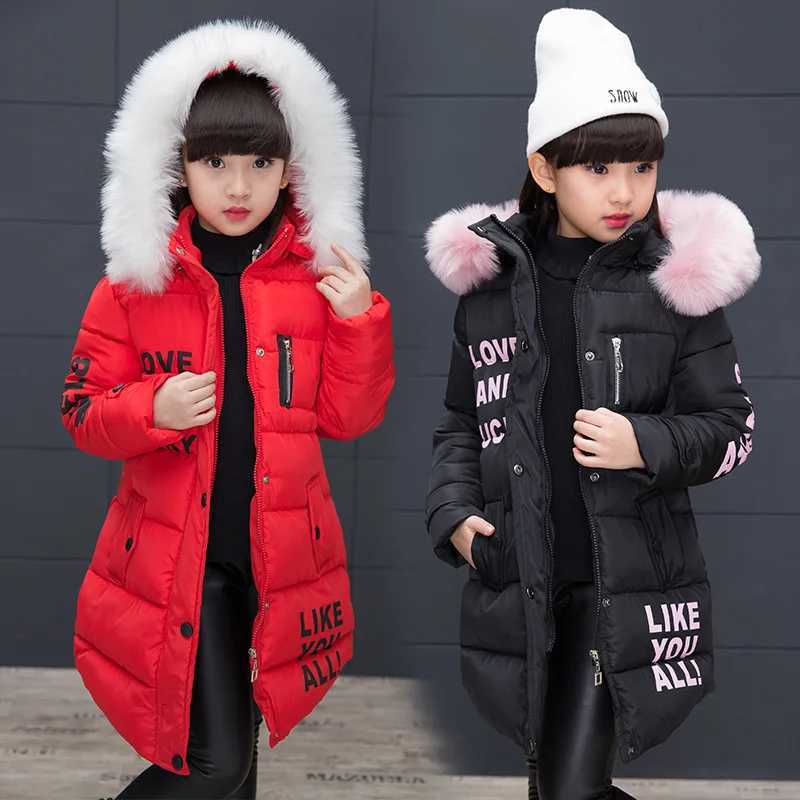 2024 Winter Warm Jackets for Girls Fashion Fur Hooded Children Girls Waterproof Outwear Kids Cotton Lined ParkasW251206