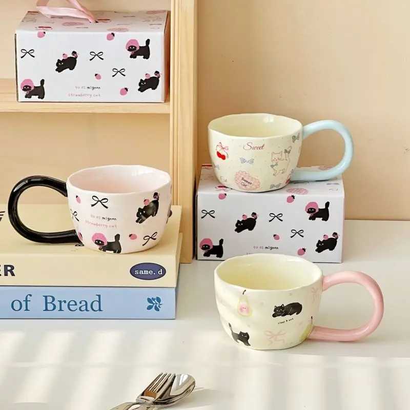 Cute Cat Ceramic Mug Big Handle Breakfast Oat Cup Birthday Gift Household Water Couple Coffee Cup High Value Gift Drinkware M251206 - view 7