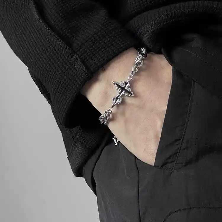 Retro Flame Cross Bracelet For Men Woman Hip Hop Titanium Steel Splice Chain Charm Unisex Jewelry Cool Kpop Luxury Accessories W251206