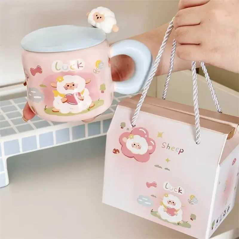 Cute Girl Cartoon Lamb Ceramic Mug Birthday Gift Creative with Lid and Spoon Household Couple Water Cup Office Coffee Cup M251206 - view 4
