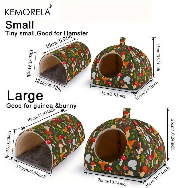 2PCS Glitter Soft Guinea Hideout Tunnel - Washable Pet Bed with Adorable Mushroom Flower Design for Hamster Rabbit Small Pet M251206