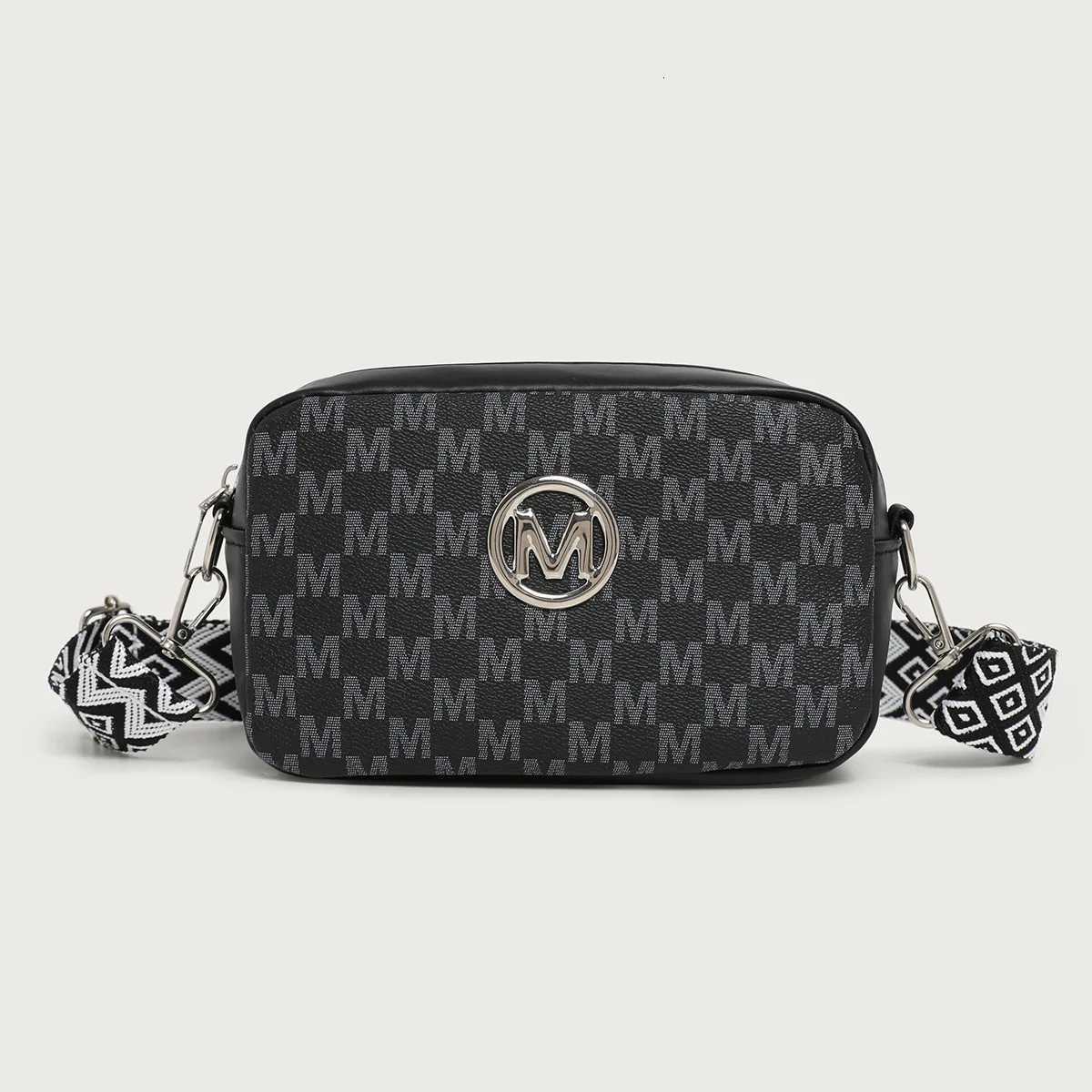 Retro M Pattern Design Female Crossbody Bag Stylish Ladies Shoulder Bag Wide Strap Phone Coin Purse for Women Work Party DateT251205