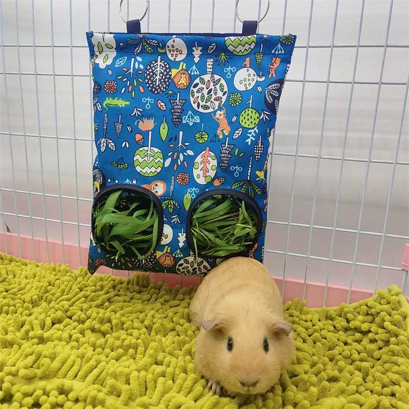 Hanging Hay Bag with for Bunny Guinea Pigs Small Animal Feeder Rabbit Food Dispensers Bag Pet Feeding Bag 2/3 Holes M251206