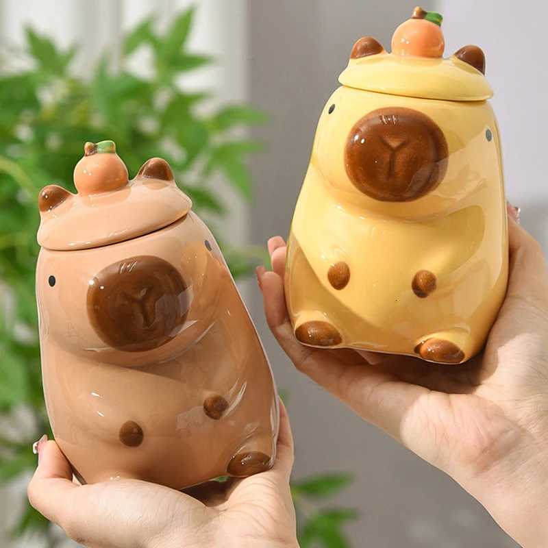 1pc 3D Cartoon Capybara Couple Cup With Handle And Lid Mug Ceramic Coffee Mug M251206 - view 4