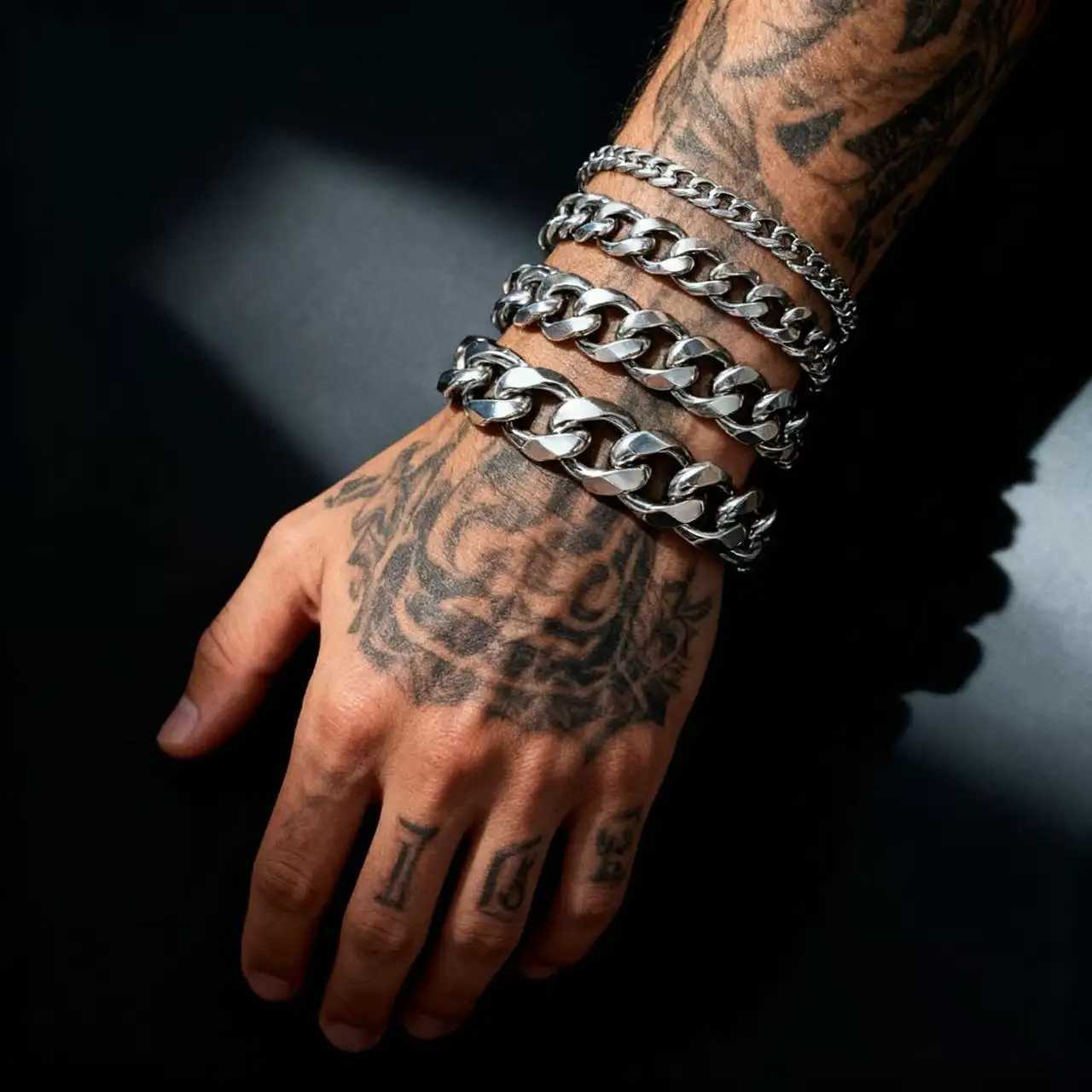 HNSP 3MM-15MM Thick Stainless Steel Cuban Chain Bracelet For Men Adjustable Size Trend Accessory Jewelry Hand Chains Male W251206