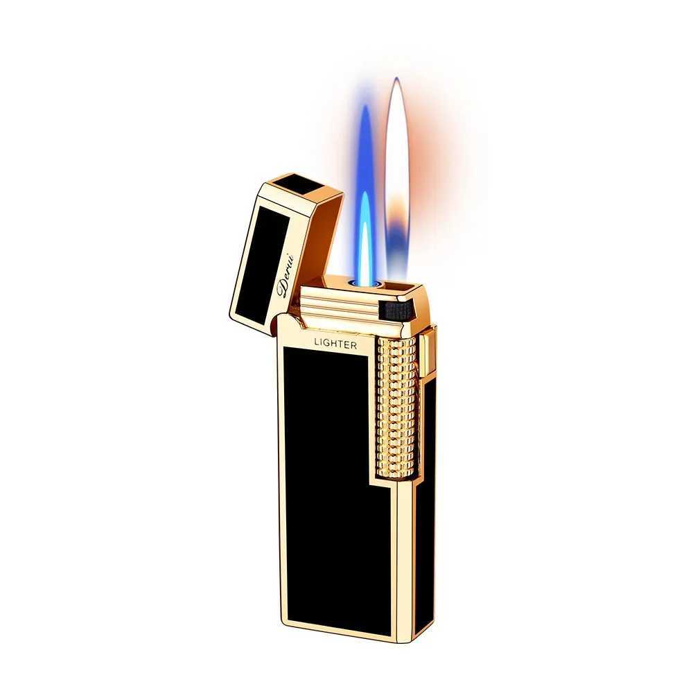 DERUI New Narrow Version Gas Lighter Dual Flame Switching Exquisite and Cpact Metal Grinding Wheel Gift for Men and Wen H251206