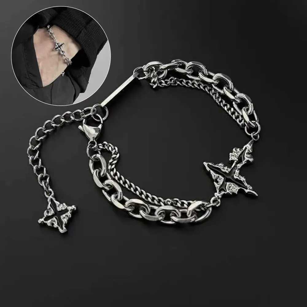 Retro Flame Cross Bracelet For Men Woman Hip Hop Titanium Steel Splice Chain Charm Unisex Jewelry Cool Kpop Luxury Accessories W251206