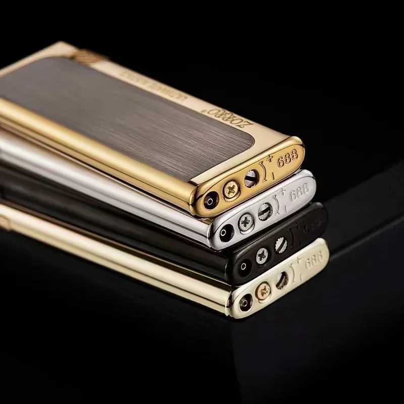 2025 Metal Zinc Alloy tra Thin Slim Grinding Wheel Side Slip e Copper Butane Gas Lighter Smoking Accessories Gadgets H251206