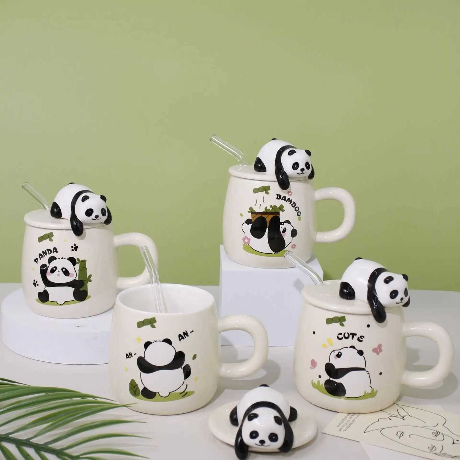 420ml Cute cartoon panda Mug Ceramic Hand-painted Pattern Mug with Lid Spoon Coffee mugs Milk Tea Mugs Breakfast Cup Gift Cup M251206 - view 5