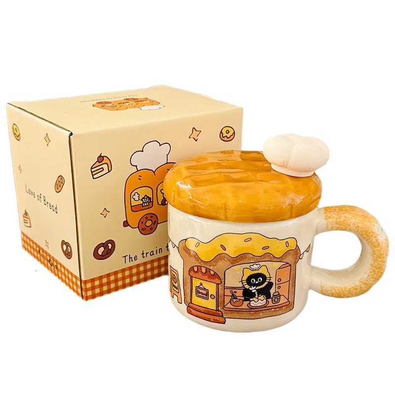 Cute Bread Cat Ceramic Mug With Lid Spoon Mug for Coffee Cup Original Coffee Cups Personalized Gift Unusual Mugs Drinkware Tea M251206 - view 6
