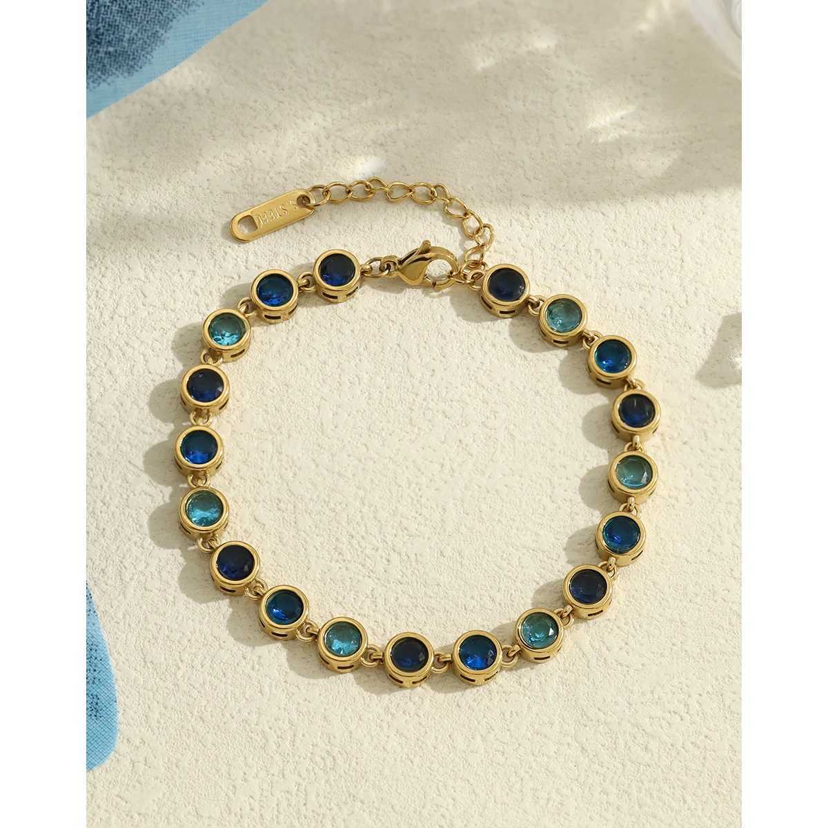 YACHAN Luxury Blue Zircon Crystal Bracelet for Women Chic 18K Gold Plated Stainless Steel Trendy Waterproof Jewelry W251206
