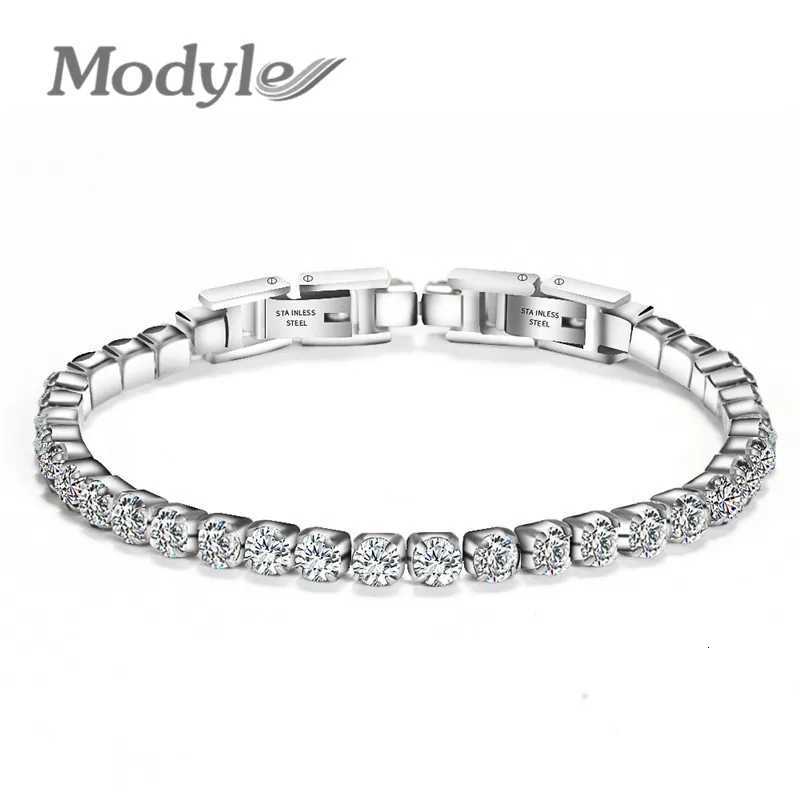 Modyle 316L Stainless Steel Sparkly Cubic Zircon Tennis Link Bracelets For Men and Women Gifts W251206