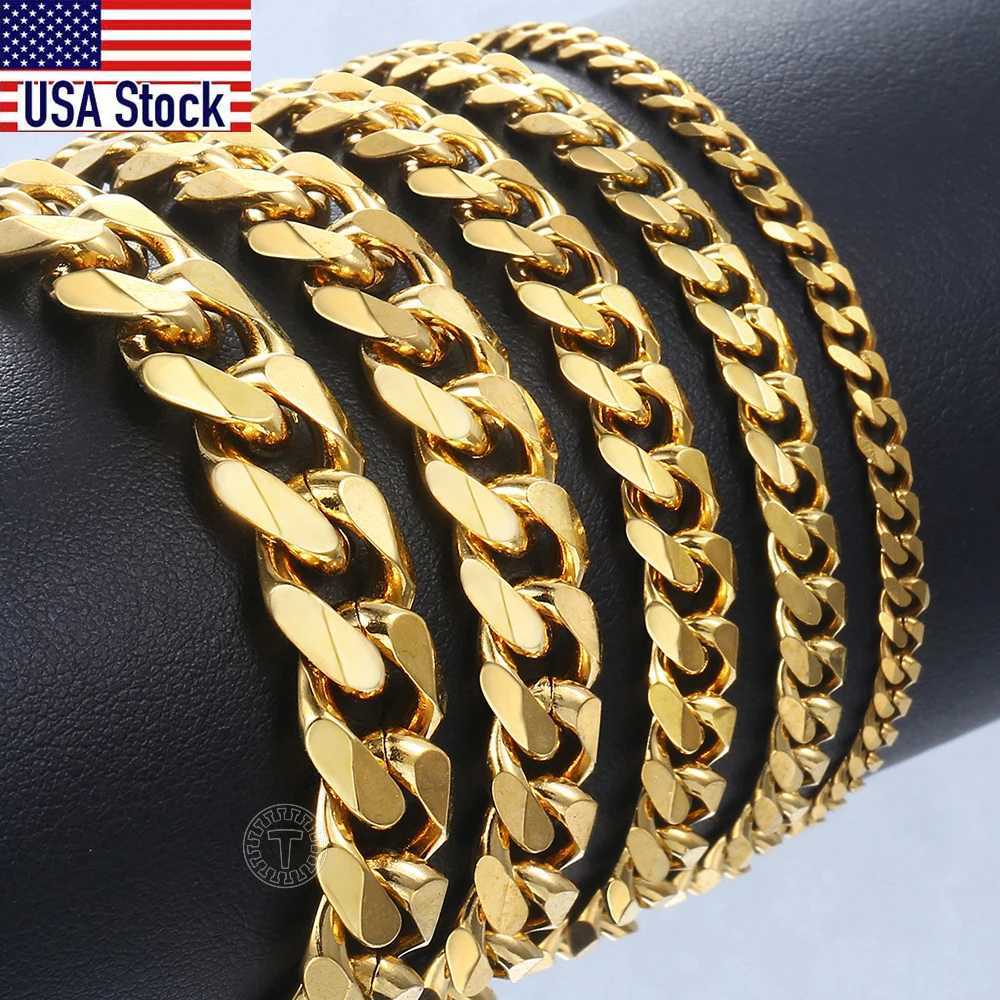 3-11MM Gold Color Stainless Steel Bracelets For Men Women Unisex Curb Cuban Link Chain Simple Wrist Jewelry Gifts W251206
