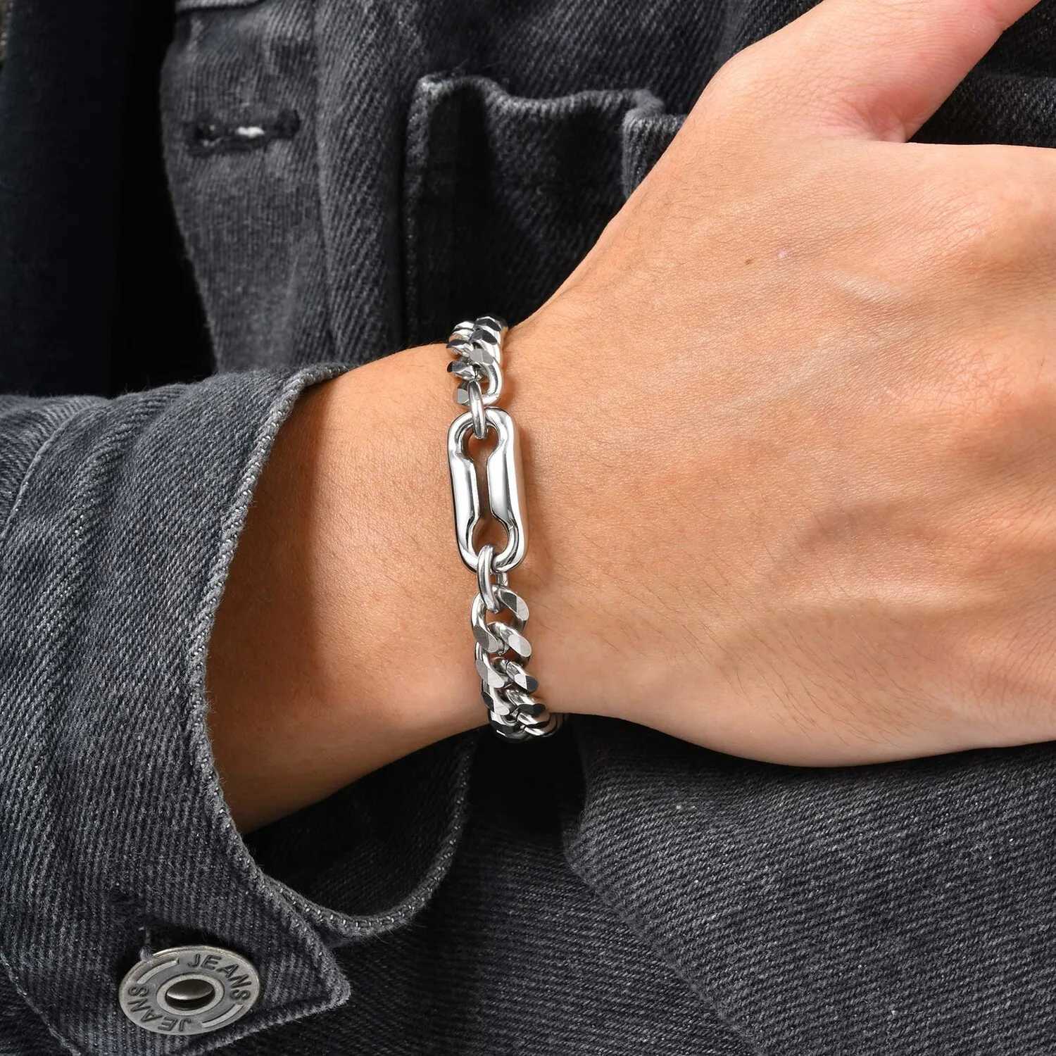 Stylish Charm Mens BraceletStainless Steel Cuban Chain WristbandKpop Hiphop Jewelry Gift W251206