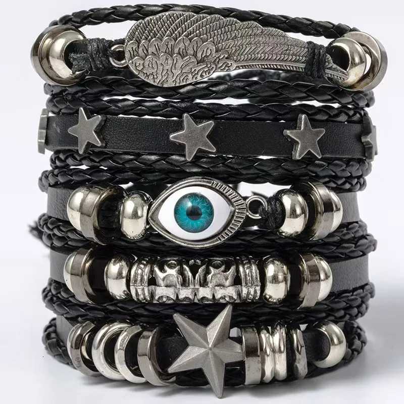 4-6pcs/set Mens Bracelets with Wing Evil Eye Infinity Black Vintage Fashion Star Design Male Bangle Wholesale Jewelry Gift W251206