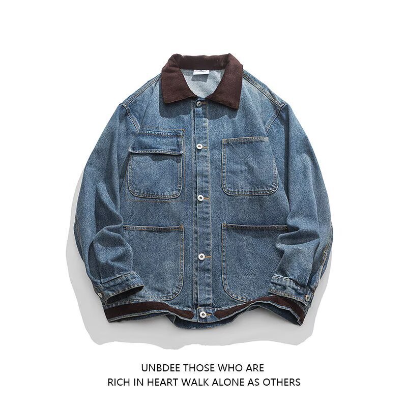 Designer Luxury Clothing Spring And Autumn New Men's Corduroy Denim Jacket With Turn-down Collar, American Retro Loose Fit Versatile Men's W