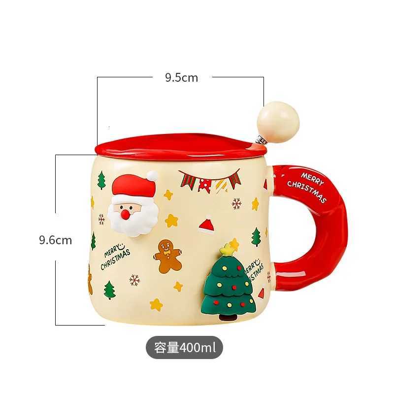 Christmas Ceramic MUg with Lid Cute Santa and Tree Design Coffee Cup Holiday Couple Gift Tea Cup M251206 - view 7