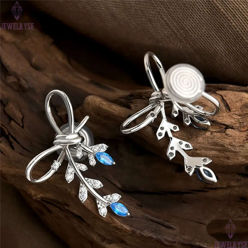 original elegant bowknot CZ stud designer earring for woman travel blue AAA cubic zirconia earrings ear clip jewelry S925 silver needle womens friend 