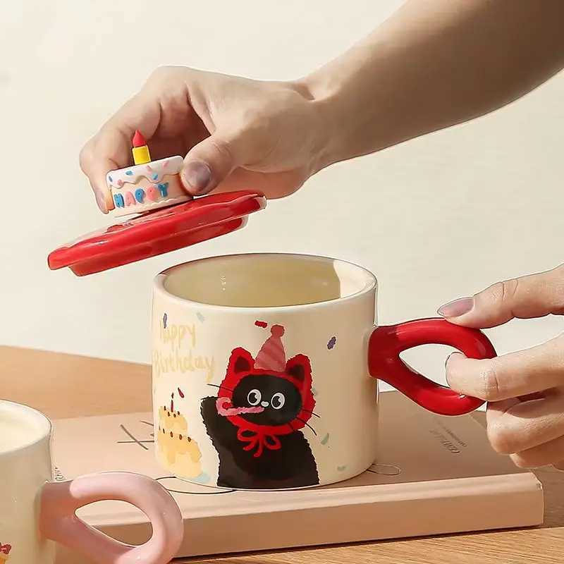 New Cartoon Cat With Lid Cute Ceramic Cup With High Appearance And Large Capacity Office Coffee Cup FriendS Birthday Gift M251206 - view 3
