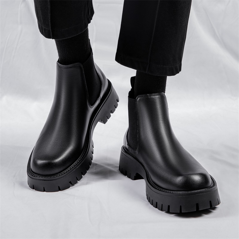2025 new Men's Martin Boots Winter Genuine Leather British Style Chelsea Boots Fleece-Lined High-Top Leather Boots Trendy and Versatile Men'