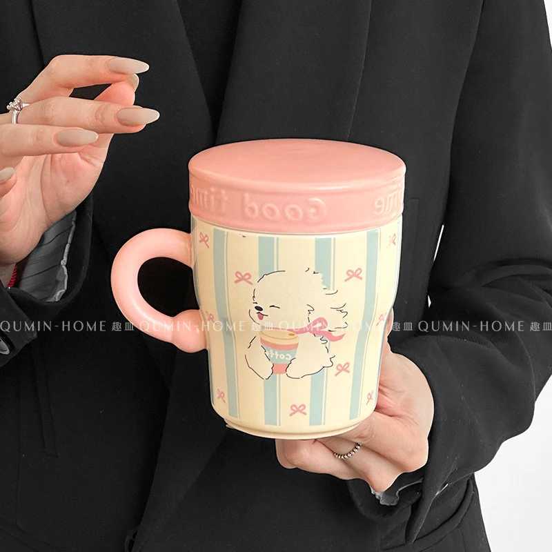 Ins Style Cute Puppy Mug Cartoon Ceramic Tea Separator Cup with Lid Tea Strainer Water Cup Mugs Coffee Cups M251206 - view 6