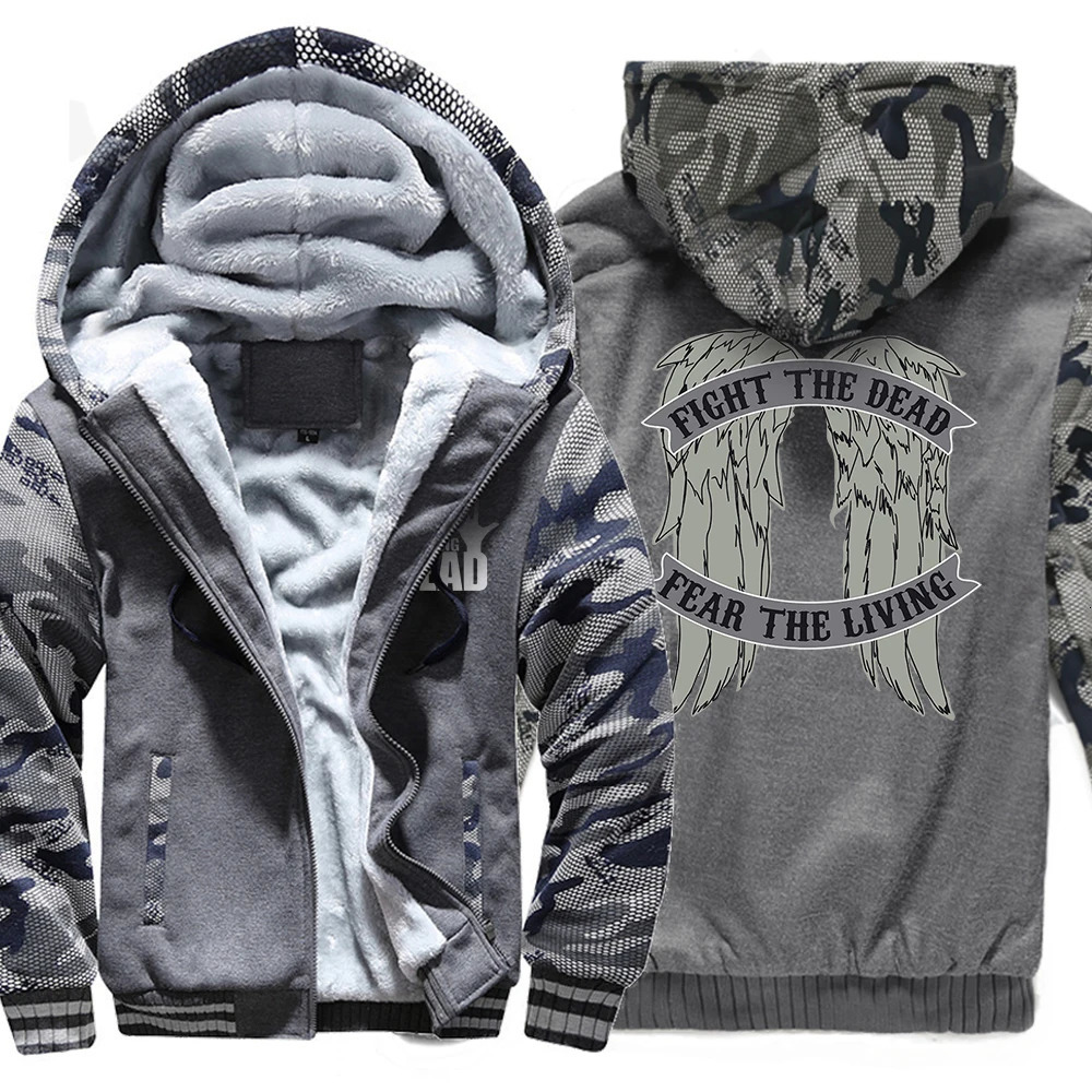 Movie The Walking Dead Wings Print Mens Hoodie Fashion Casual Coats Winter Tracksuit Loose Oversized Thicken Jacket Man 251129